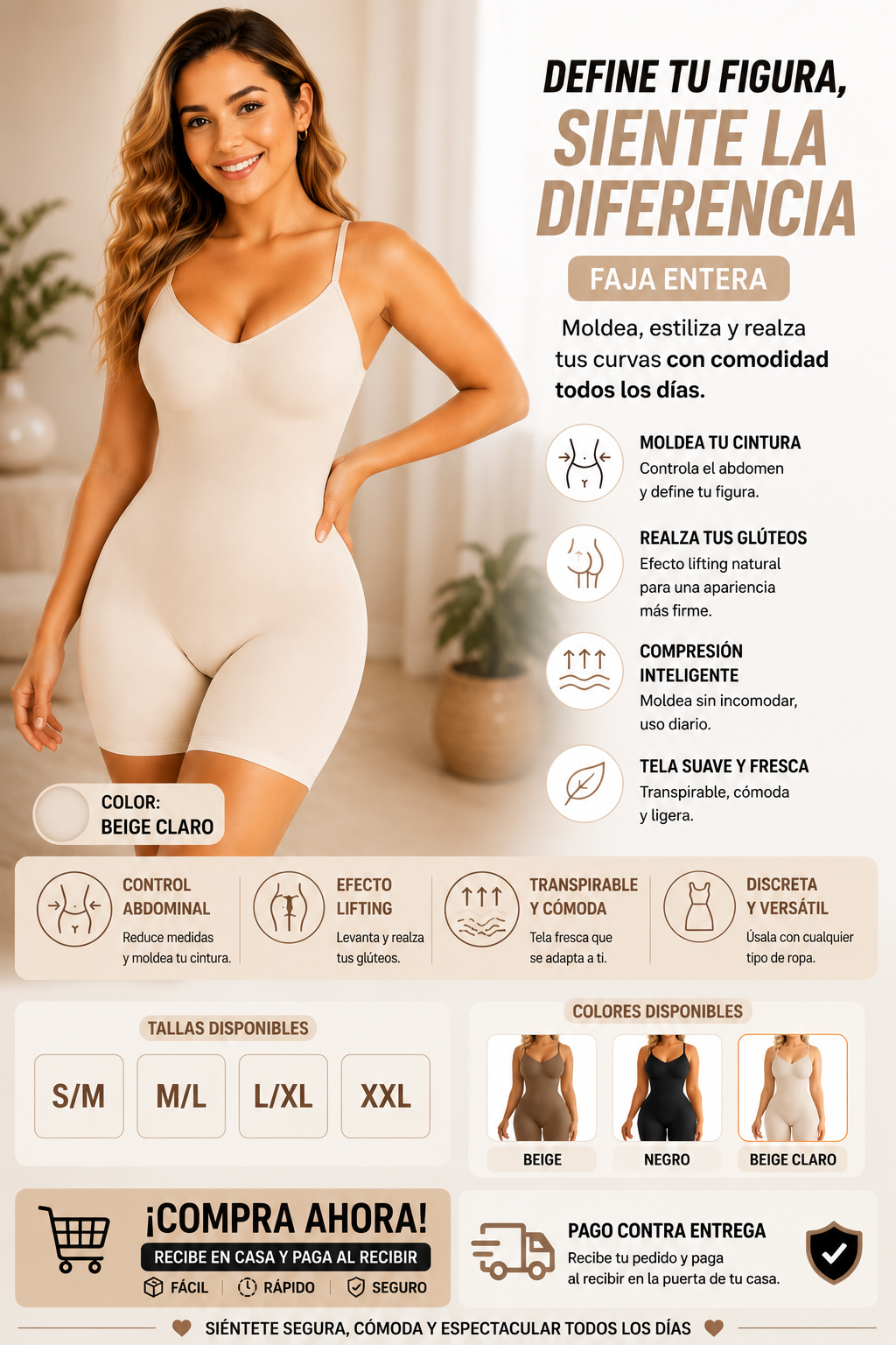 ¿Quieres moldear tu figura al instante? Faja Entera cómoda que define, estiliza y realza tus curvas