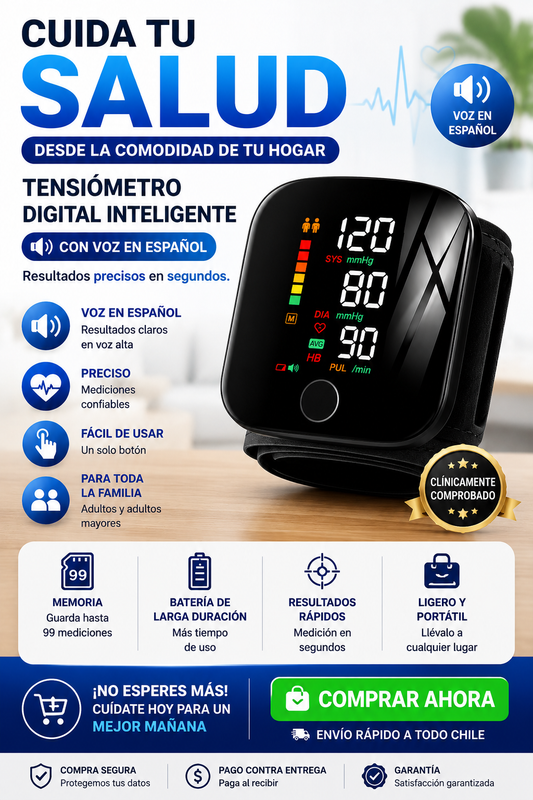 🩺 Tensiómetro Digital de Muñeca con Voz en Español | Precisión Profesional