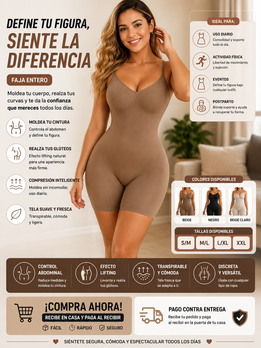 ¿Quieres moldear tu figura al instante? Faja Entera cómoda que define, estiliza y realza tus curvas