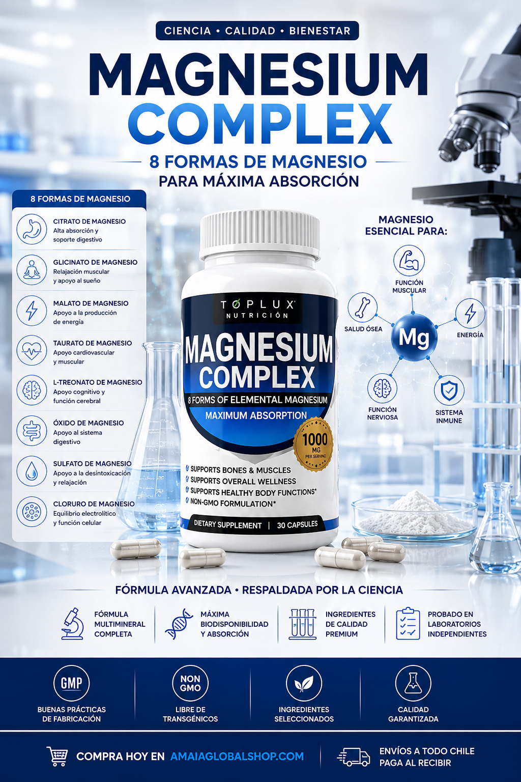 Magnesio Complex 8 en 1 – Bienestar integral en 60 cápsulas