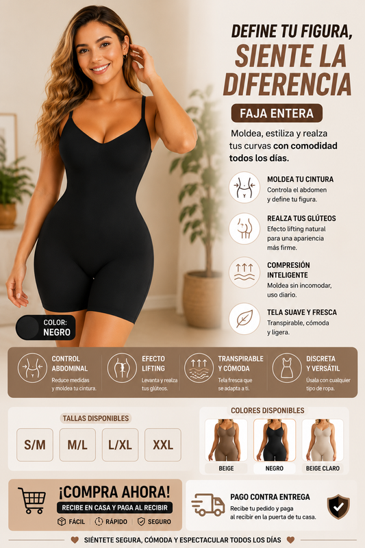 ¿Quieres moldear tu figura al instante? Faja Entera cómoda que define, estiliza y realza tus curvas